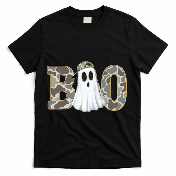 Camo Ghost Boo Spooky Halloween T-Shirt - Black