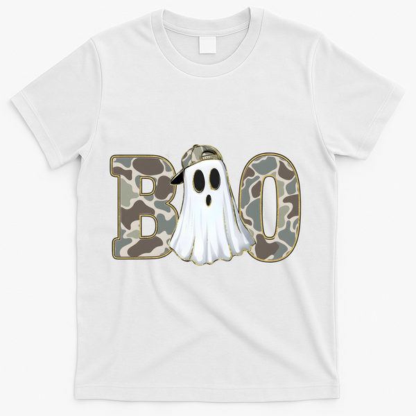 Camo Ghost Boo Spooky Halloween T-Shirt - White