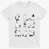 Cute Ghost Cat Funny Halloween Outfit Costumes Black Cat T-Shirt - White