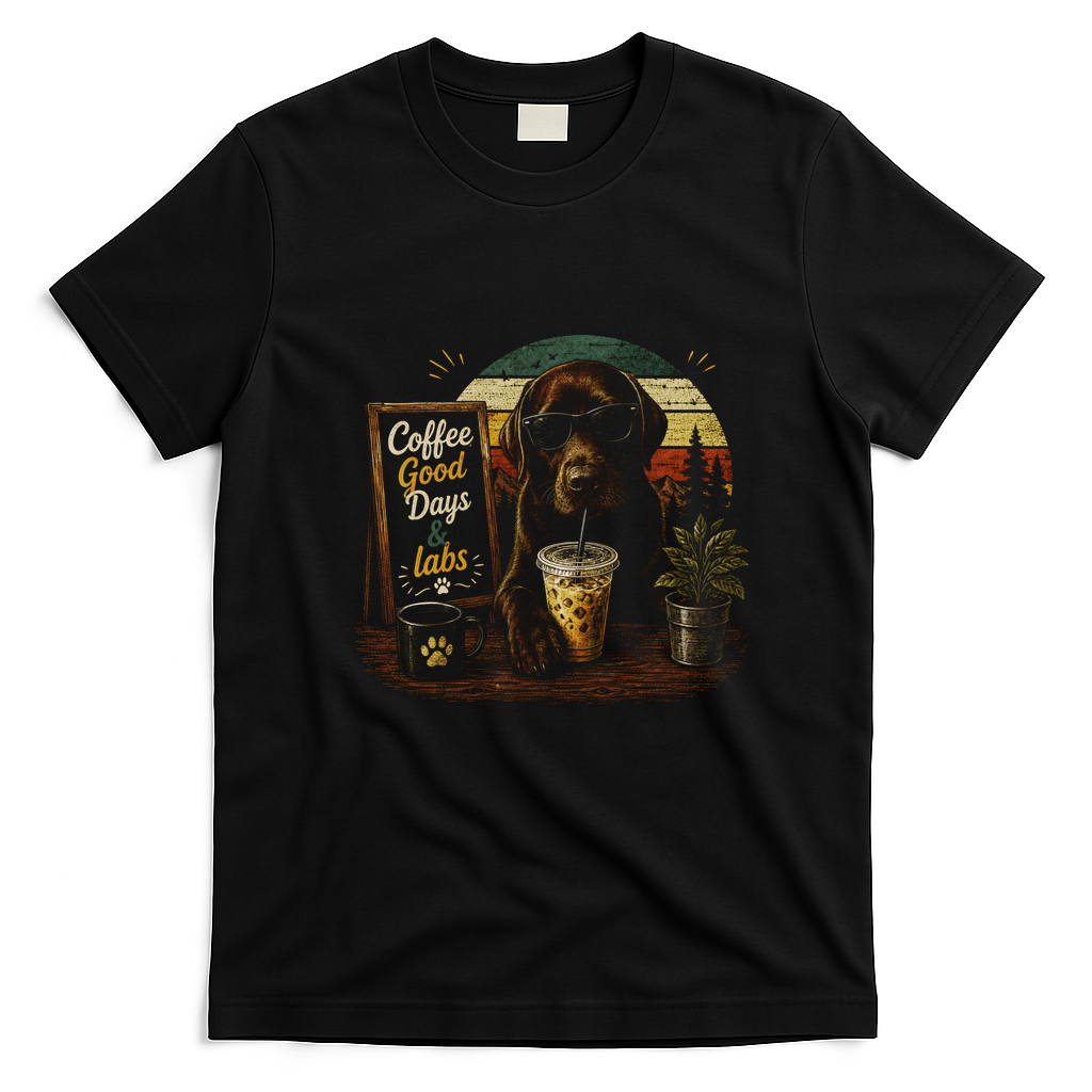 Coffee Good Days And Labs Dog Lover Cute Funny T-Shirt - Black