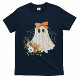 Coquette Ghost Halloween Flower Ghost Spooky Lace Ghost T-Shirt - Navy Blue
