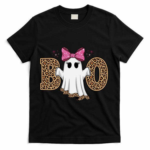 Cute Halloween Boo Ghost Vibes Spooky Season T-Shirt - Black