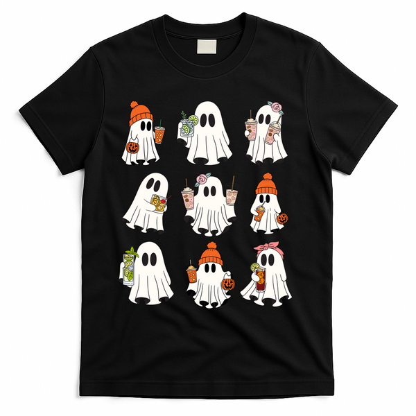 Cute Halloween Ghost Vibes Spooky Autumn Gift T-Shirt - Black