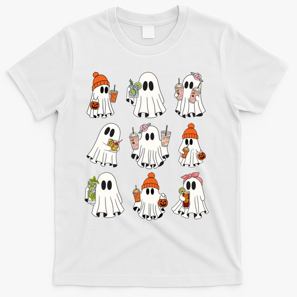 Cute Halloween Ghost Vibes Spooky Autumn Gift T-Shirt - White
