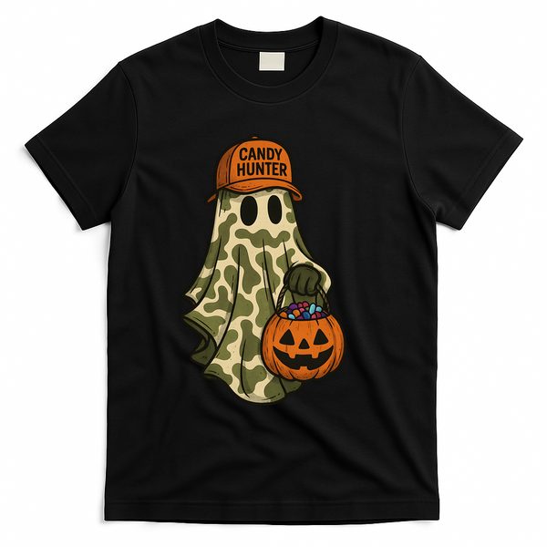 Camo Halloween Ghost Candy Hunter T-Shirt - Black