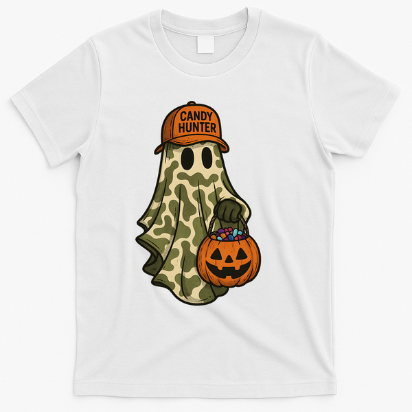 Camo Halloween Ghost Candy Hunter T-Shirt - White