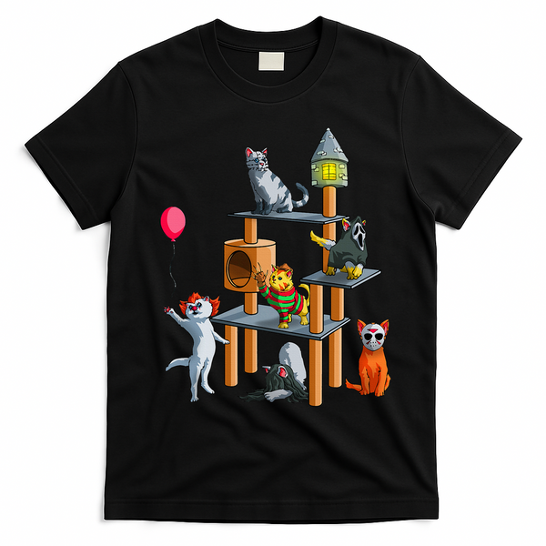 Cat Horror Movies Cute Halloween For Cat Kitty Lovers T-Shirt - Black