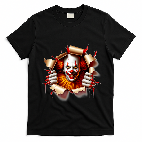 Creepy Halloween Peeking Through Clown T-Shirt - Black