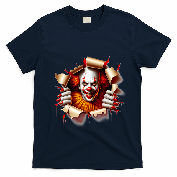 Creepy Halloween Peeking Through Clown T-Shirt - Navy Blue