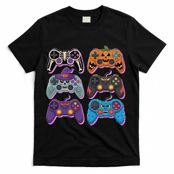 Cute Halloween Skeleton Zombie Gaming Control Gamer T-Shirt - Black