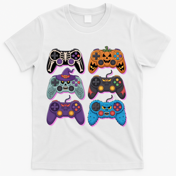 Cute Halloween Skeleton Zombie Gaming Control Gamer T-Shirt - White