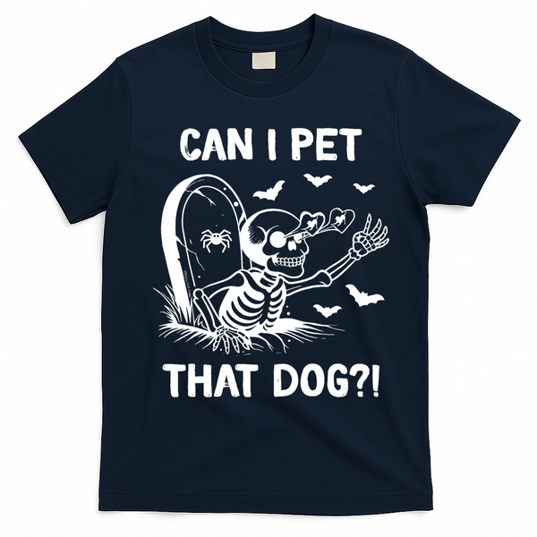 Can I Pet That Dog Halloween Skeleton T-Shirt - Navy Blue