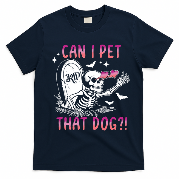 Can I Pet That Dog Skeleton Halloween T-Shirt - Navy Blue