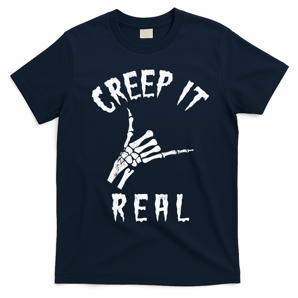 Creep It Real Skeleton Hand Shaka T-Shirt - Navy Blue