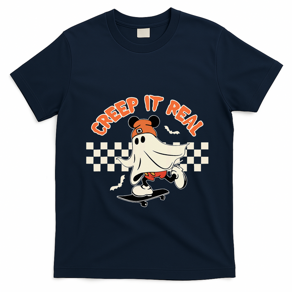 Creep It Real Spooky Ghost Mouse T-Shirt - Navy Blue