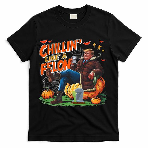 Chillin Like A Felon Donald Trump Buschlight Beer Halloween T-Shirt - Black