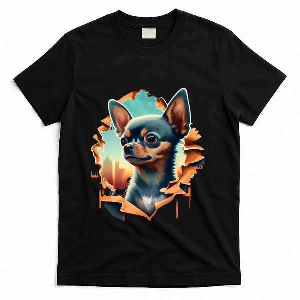 Chihuahua Lover Cute Puppy Peeking Through Cloth Deer Head Gift T-Shirt - Black