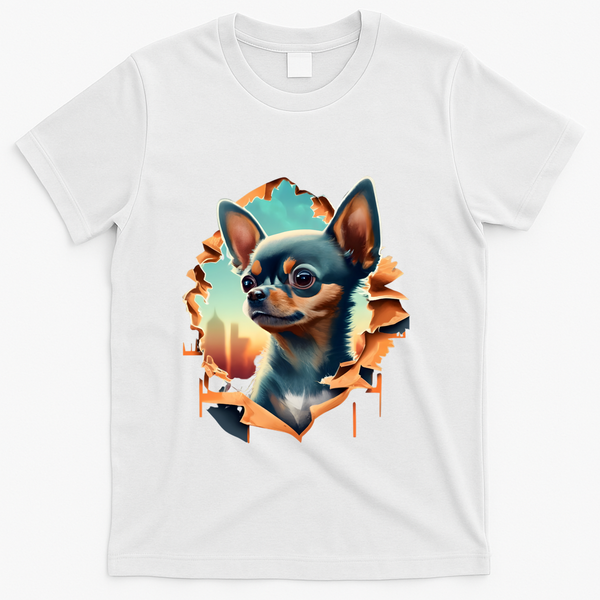 Chihuahua Lover Cute Puppy Peeking Through Cloth Deer Head Gift T-Shirt - White