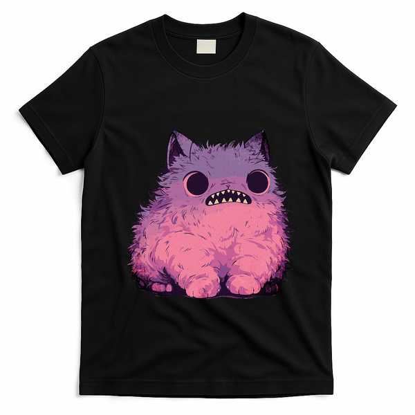 Cat Monster Graphic Kawaii Pastel Goth Anime Aesthetic Goth T-Shirt - Black