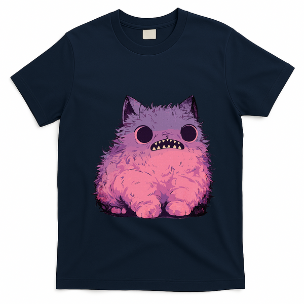 Cat Monster Graphic Kawaii Pastel Goth Anime Aesthetic Goth T-Shirt - Navy Blue