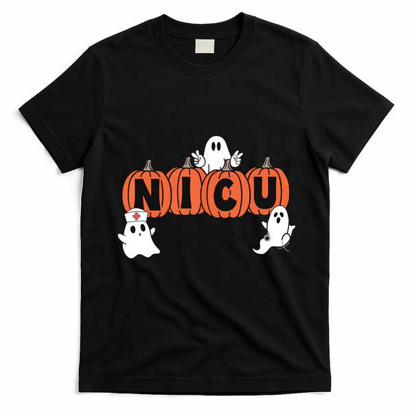 Cute Nicu Boo Crew Spooky Nurse Halloween Cute Ghost Pumpkin T-Shirt - Black