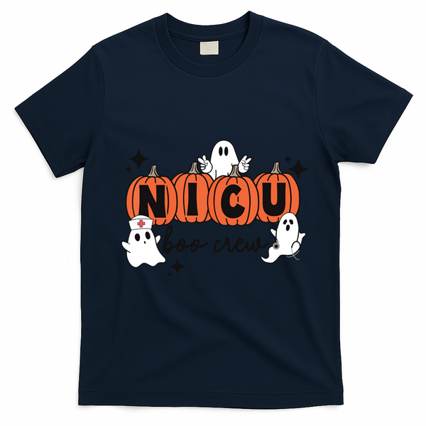 Cute Nicu Boo Crew Spooky Nurse Halloween Cute Ghost Pumpkin T-Shirt - Navy Blue