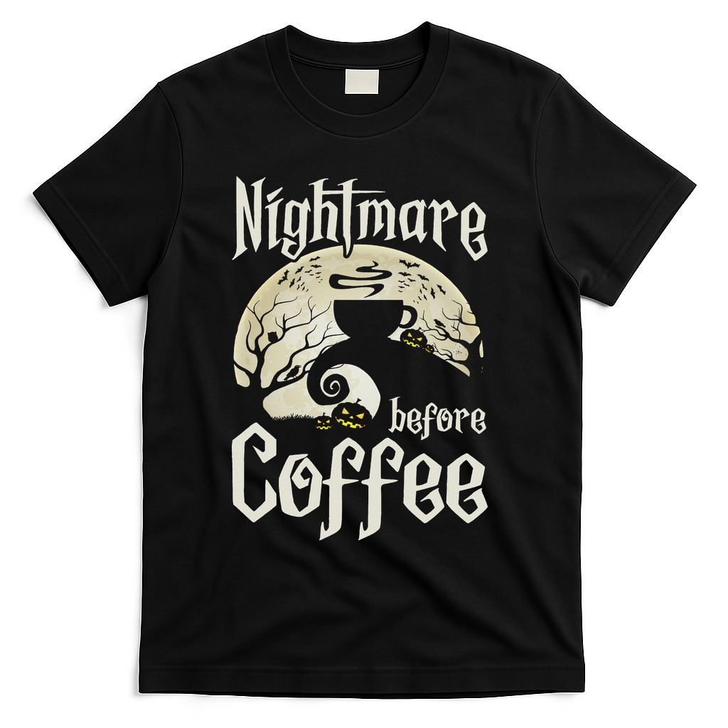 Cute Nightmare Before Coffee Halloween Funny Mug Gift T-Shirt - Black