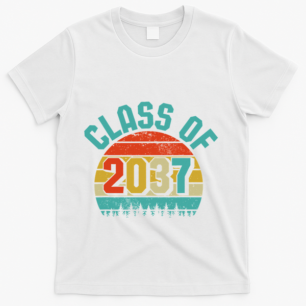Class Of 2037 Grow With Me Kindergarten To Graduation Retro T-Shirt - White
