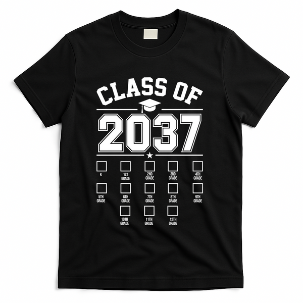 Class Of 2037 Grow With Me Checklist Kindergarten 12th Grade T-Shirt - Black