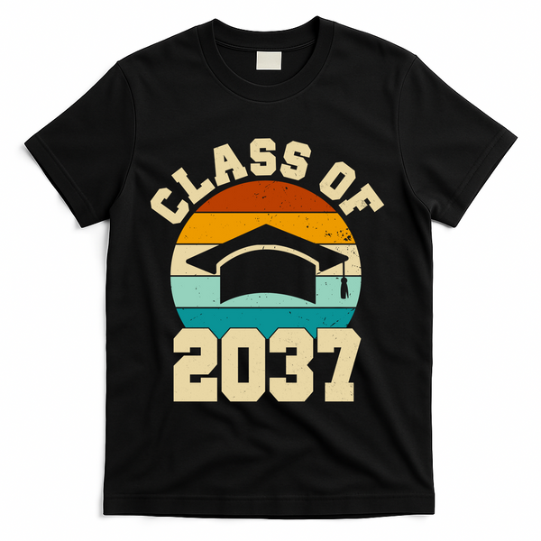 Class Of 2037 Kindergarten Graduation Retro T-Shirt - Black