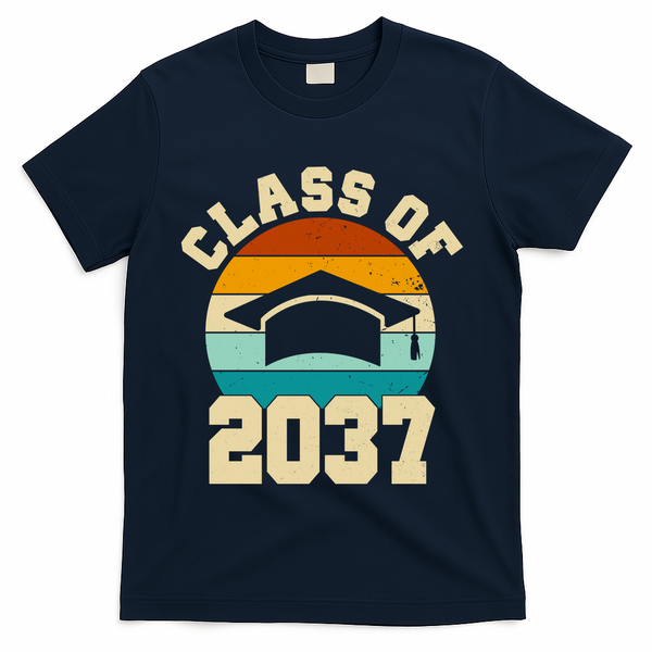 Class Of 2037 Kindergarten Graduation Retro T-Shirt - Navy