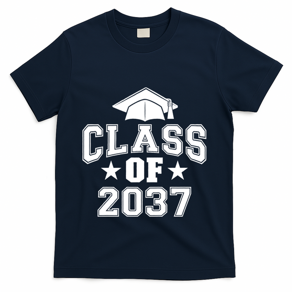 Class Of 2037 Grow With Me First Day Of School Graduation T-Shirt - Navy