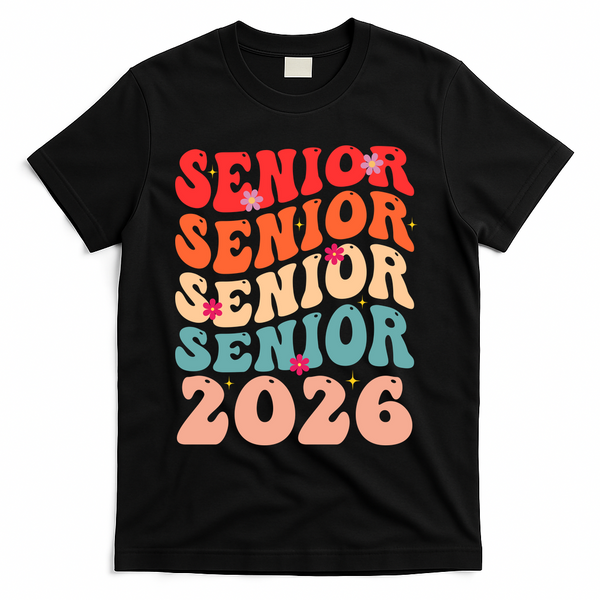 Class Of 2026 Back To School Groovy Graduation Senior 26 T-Shirt - Black