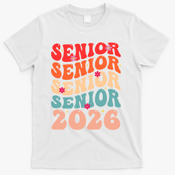 Class Of 2026 Back To School Groovy Graduation Senior 26 T-Shirt - White