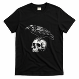 Crow On Skull Vintage Halloween Skeleton T-Shirt - Black