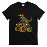 Colorful Polka Dot Dinosaur Riding Monster Truck T-Shirt - Black