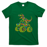 Colorful Polka Dot Dinosaur Riding Monster Truck T-Shirt - Irish Green