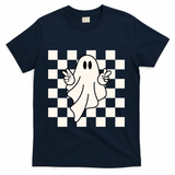 Cute Retro Ghost Peace Sign Halloween T-Shirt - Navy