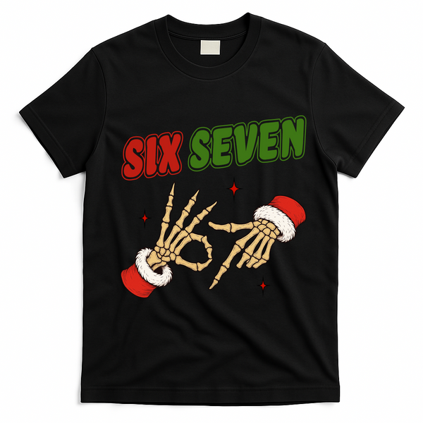 Christmas Six Seven Skeleton Santa 67 Funny X-Mas T-Shirt - Black