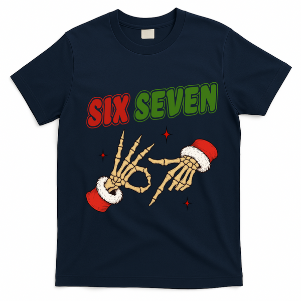 Christmas Six Seven Skeleton Santa 67 Funny X-Mas T-Shirt - Navy Blue