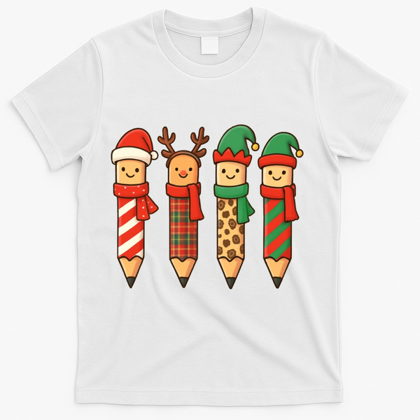 Coquette Teacher Students Christmas Pencils Festive T-Shirt - White