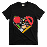 Cute Teacher School Tools Heart T-Shirt - Black