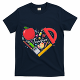 Cute Teacher School Tools Heart T-Shirt - Navy