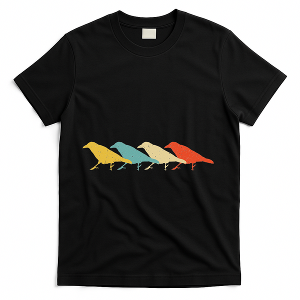 Crow Vintage Retro Raven Bird Lover 60s 70s Gift T-Shirt - Black