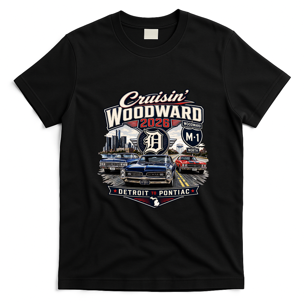 Cruisin' Woodward 2026 D Detroit To Pontiac T-Shirt - Black