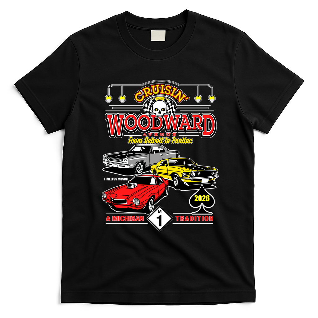 Cruisin’ Woodward Avenue Vintage Car 2026 T-Shirt - Black