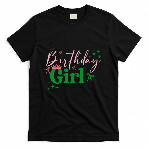 Cute Witch Birthday Girl Pink And Green T-Shirt - Black