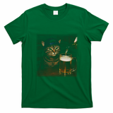 Cat Wearing Hat Getting Beer Poured Unimpressed Tabby T-Shirt - Irish Green