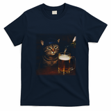 Cat Wearing Hat Getting Beer Poured Unimpressed Tabby T-Shirt - Navy Blue