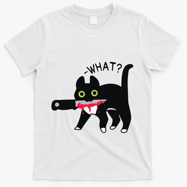 Cat What Murderous Tuxedo Cat With Knife Halloween Costume T-Shirt - White